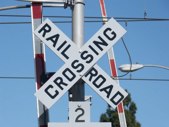 railroad crossing, railroad crossing sign, sign